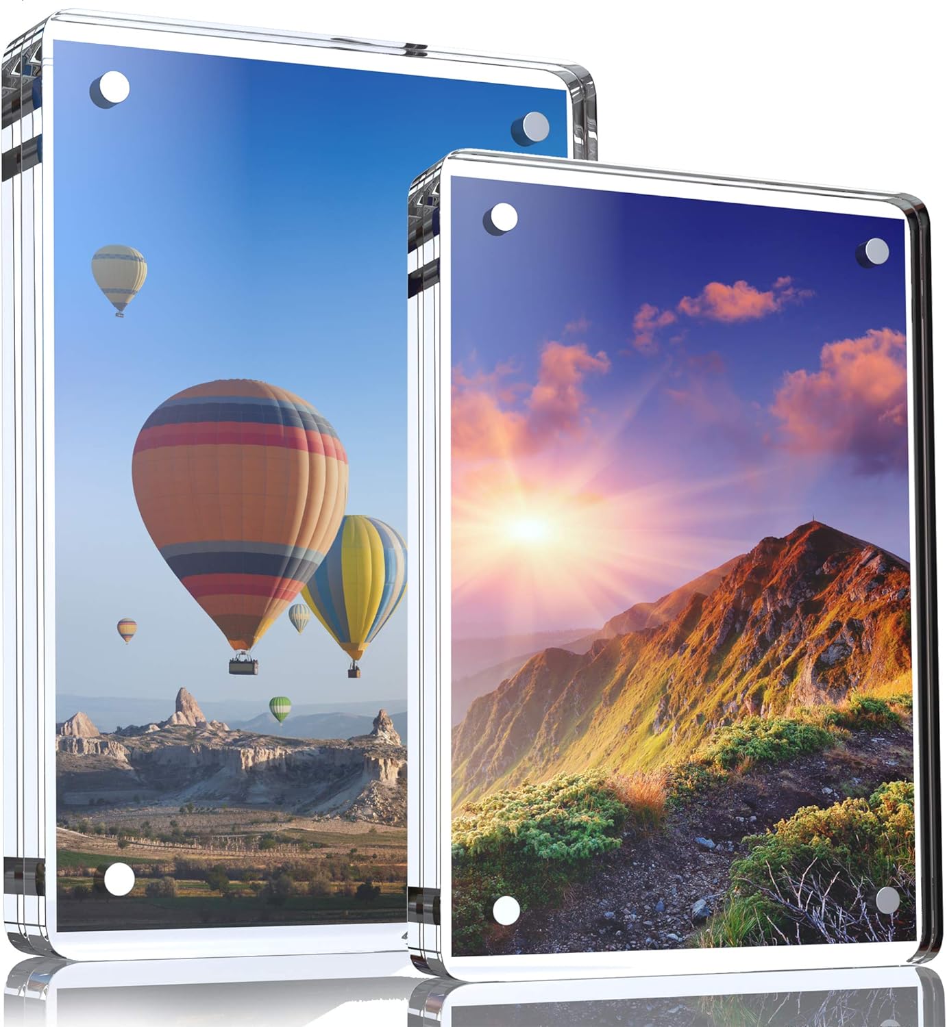 2 Pack acrylic picture frames 4.25x6.25 & 5.25x7.25 two size combination – Frameless Freestanding picture frame - Double Sided Photo Frame for postcards (2, 1-4Wx6L, 1-5Wx7L)